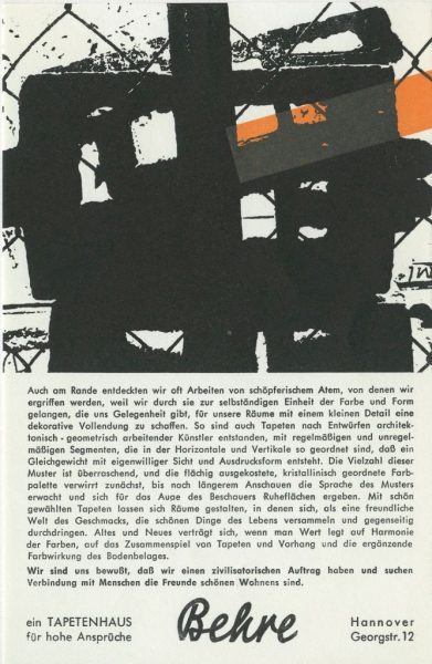 - Publicité dernière page du catalogue (intérieure couverture) à la manière de P. Soulages: